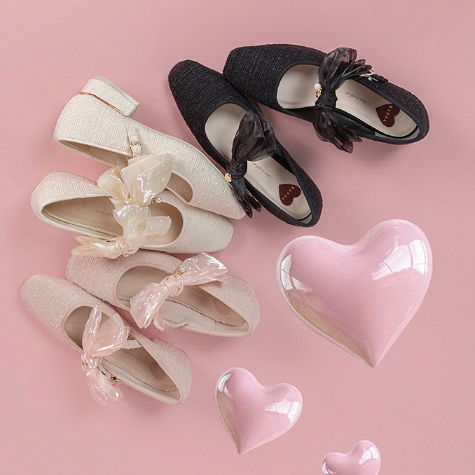 ランダ RANDA【Heart Collection】2WAY シアーリボンハートフラット